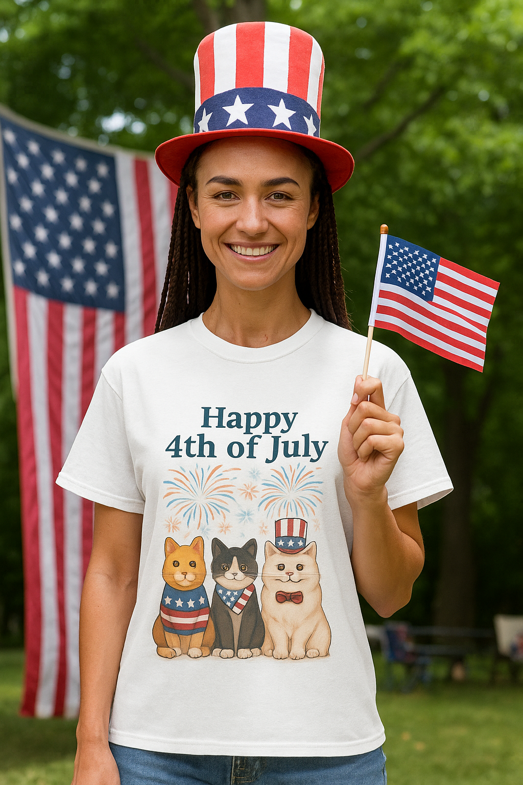 4th of July Cat Trio T-Shirt,Unisex 4th of July Tee, Animal Lovers Gift, Summer Celebration Shirt, Casual Holiday Apparel