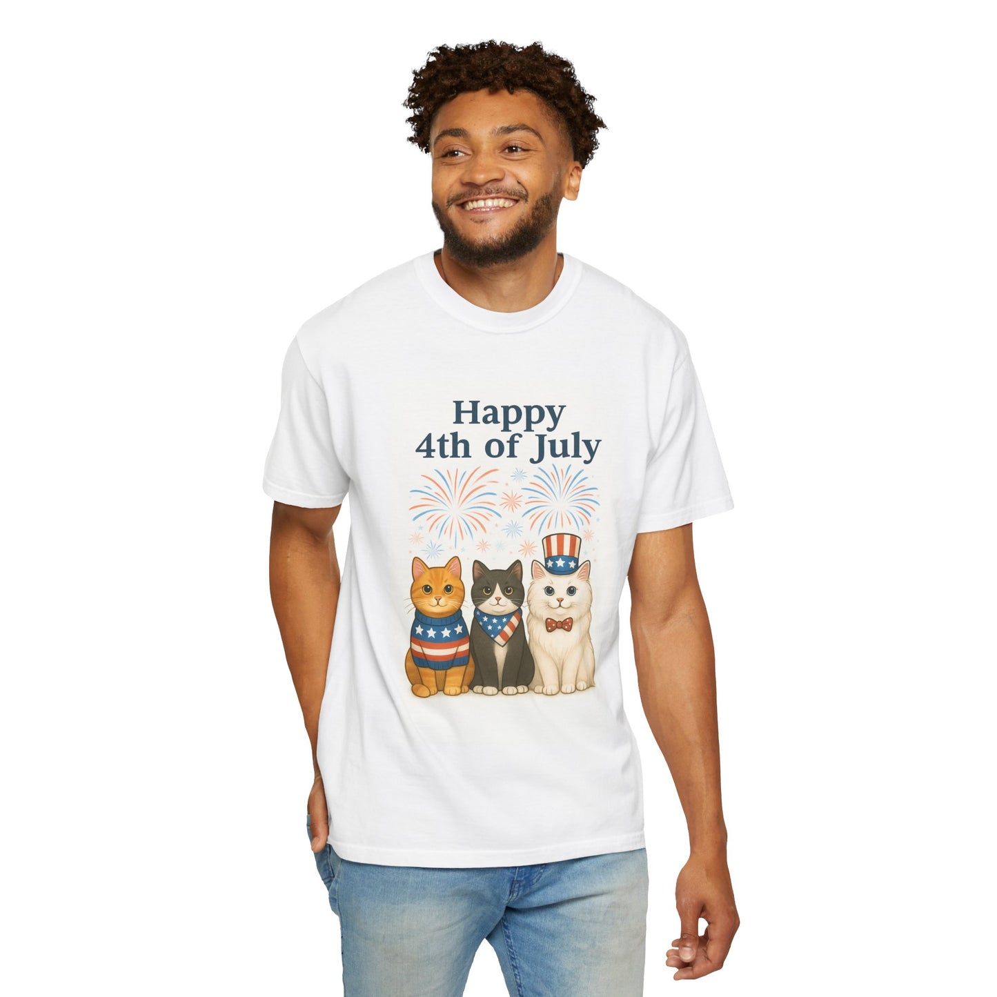 4th of July Cat Trio T-Shirt,Unisex 4th of July Tee, Animal Lovers Gift, Summer Celebration Shirt, Casual Holiday Apparel