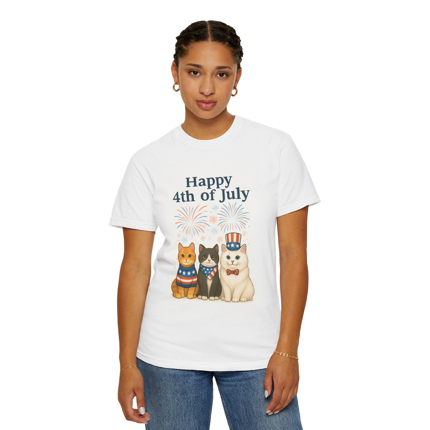 4th of July Cat Trio T-Shirt,Unisex 4th of July Tee, Animal Lovers Gift, Summer Celebration Shirt, Casual Holiday Apparel